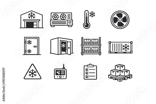   Cold Storage and Refrigeration. Line outline icon set of Cold Storage and Refrigeration: