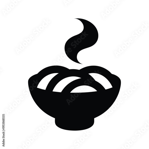 Minimalist steaming bowl illustration in black and white isolated on White Background