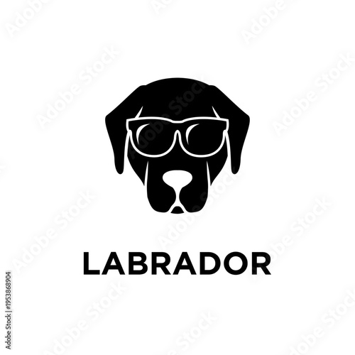 Cool Black Labrador Retriever Dog Head with Sunglasses Silhouette Logo Illustration