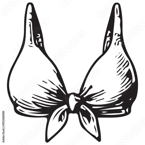 Stylish Bikini Top Swimwear Fashion Summer Beachwear Engraved Style Illustration