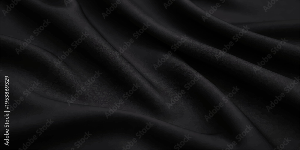 Fototapeta premium Luxurious black satin fabric with a smooth shiny texture creates an elegant dark silk backdrop featuring soft drapery waves for a high-fashion textile background