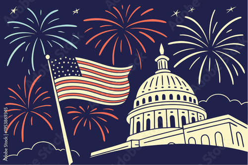Fourth of july celebration with fireworks and the us capitol