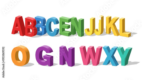 Colorful 3D Alphabet Letters A-Z, Educational Typography for Learning and Design