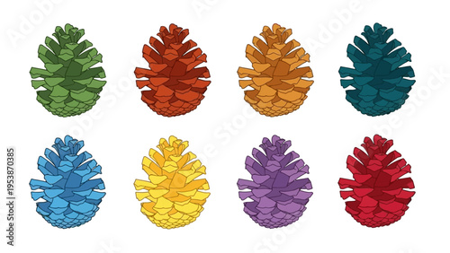 Colorful Pine Cones Set: Green, Red, Orange, Teal, Blue, Yellow, Purple, Crimson