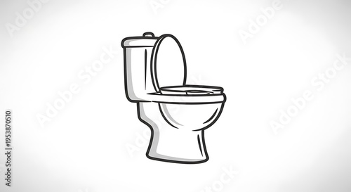 Illustration of a white toilet with the seat up against a white background in a cartoon style
