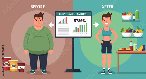 Mans dramatic body transformation from overweight to fit and healthy.