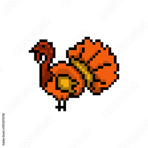 Pixel art illustration Turkey. Pixelated Turkey. Turkey animal icon pixelated for the pixel art game and icon for website and video game. old school retro.