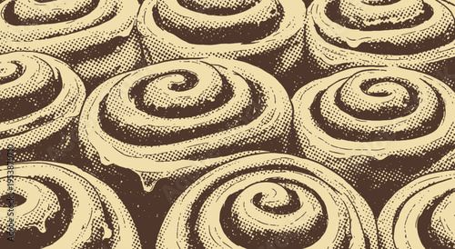 Cinnamon Rolls Vintage Halftone Style Illustration