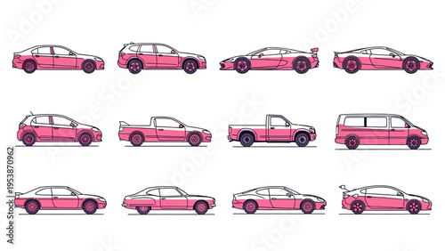 Diverse Pink Car Collection: From Sedans to Sports Cars and Vans