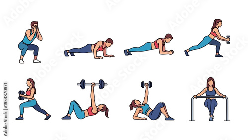 Diverse Fitness Exercises: Men and Women Workout Collection