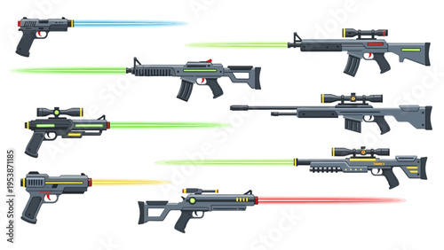 Futuristic Laser Guns and Rifles with Energy Beams