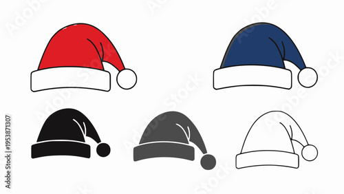 Santa hats display various colors on white.