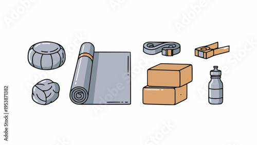 Yoga equipment includes blocks, cushion,.