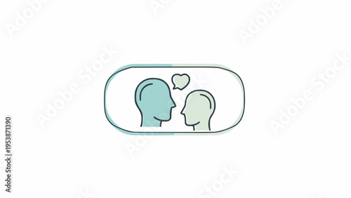 Two heads show affection inside capsule shape.