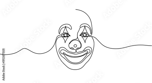 Abstract Clown Face Line Art - Sadness Behind Laughter