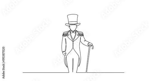 Circus Ringmaster Gentleman Top Hat Cane Tuxedo Minimalist Line Art