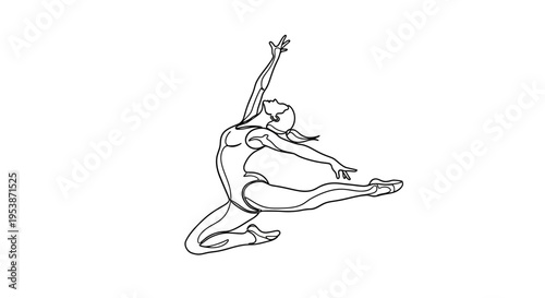 Dynamic gymnast in mid-air, elegant pose, continuous line art illustration