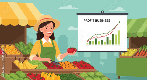 Woman Farmer Showcasing Growing Business Success with Produce.