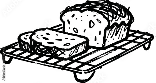 Freshly sliced bread on wooden rack ready to serve bakery food illustration
