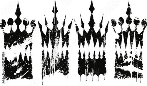 Grunge distressed crowns set in black and white with various ornamental and spiked designs