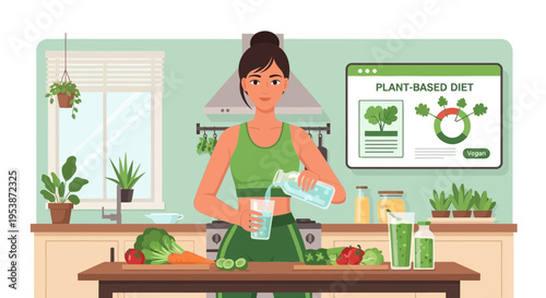 Woman pouring water into glass healthy lifestyle concept 2.