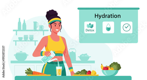 Woman pouring water into glass healthy lifestyle.