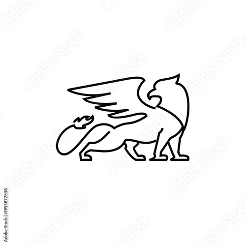 Griffin Mythical Creature Black Outline Icon on White Background
