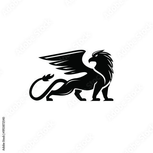 Black Griffin Silhouette Vector Logo on White Background