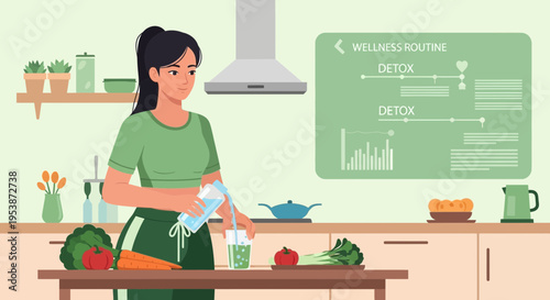 Woman preparing healthy food in a modern kitchen.