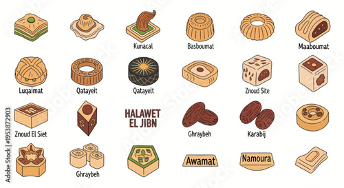 traditional middle eastern sweets and pastries collection for bakery branding