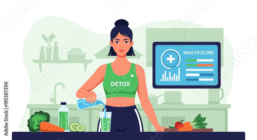 Young Woman Preparing Healthy Detox Drink in Modern Kitchen.