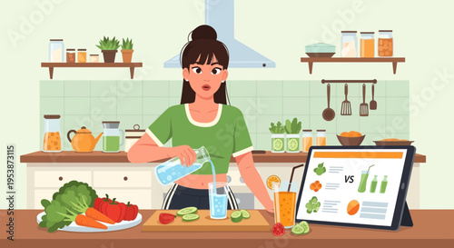 Young Woman Preparing Healthy Drink in Kitchen.