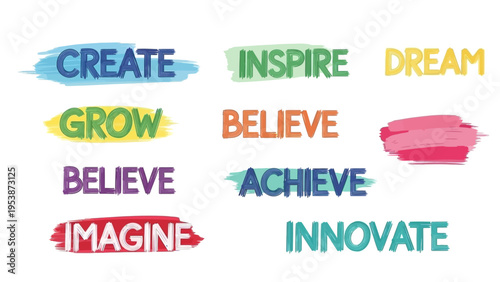 Motivational Words Collection: Create, Inspire, Dream, Grow, Believe, Achieve, Imagine, Innovate