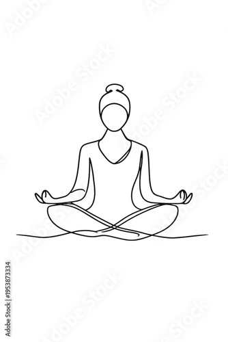 Meditative Minimalism. Digital Detox & Mindful Living. Minimalistic one-line drawing a person sitting