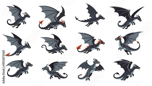 Pixel Art Dragons Collection: Fantasy Creatures in Various Poses