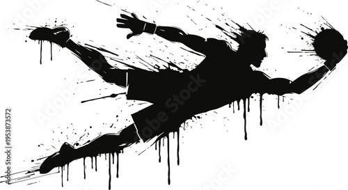 Dynamic basketball player silhouette diving with ball in motion art design