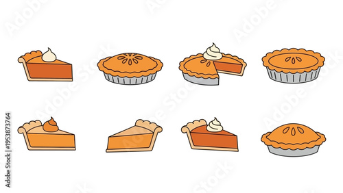 Pumpkin Pie Slices and Whole Pies Collection - Autumn Dessert Icons