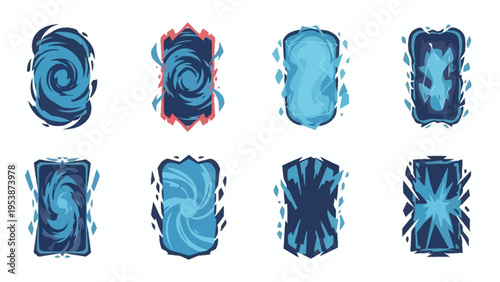 Set of 8 Blue Swirling and Ice Portal Icons for Games and Apps
