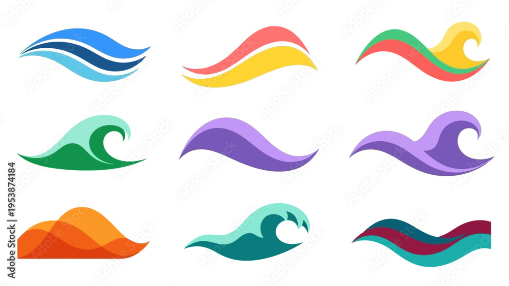 Obraz premium Set of Abstract Colorful Wave Icons and Symbols