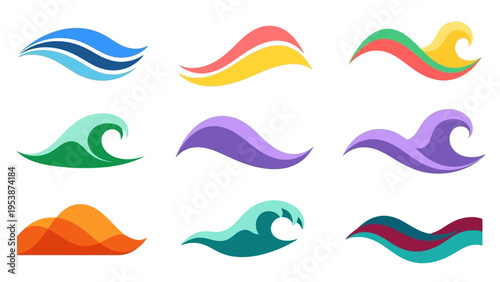 Set of Abstract Colorful Wave Icons and Symbols