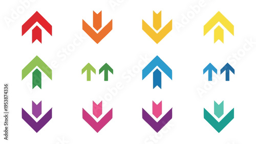 Set of Colorful Arrows Icons Up and Down, Directional Symbols, Vector Graphics