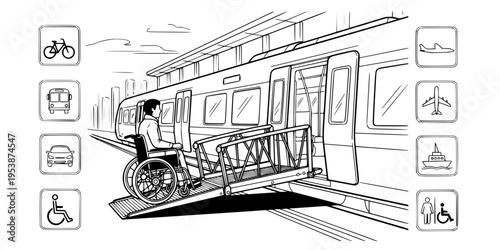 Accessible Train Boarding Ramp Silhouette