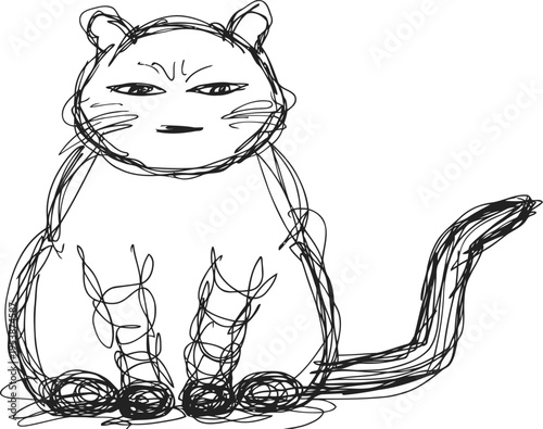 Sketch of a calm cat sitting with a long tail and relaxed expression
