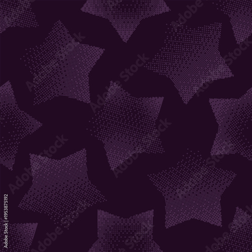 Seamless pattern of trendy pixel Y2K stars in bitmap style. Clip art for digital retro design. Vector illustration.