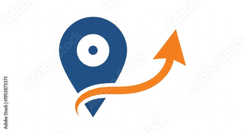 Blue Location Pin with Orange Arrow Pointing Upward, Navigation Concept.