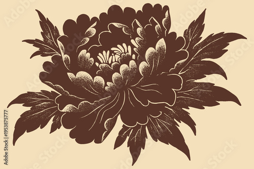 Peony flower, tattoo stencil design, vector illustration
