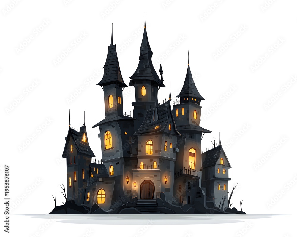 Obraz premium Spooky Halloween Haunted House with Mysterious Glow at Night