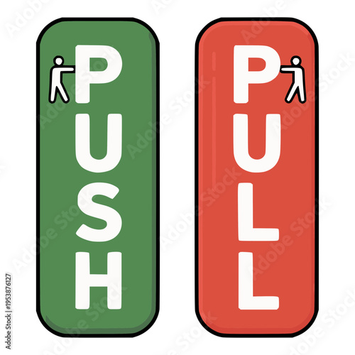 Push and Pull: A graphic illustration of the fundamental door operation commands, clearly indicating the action required to interact with a door.