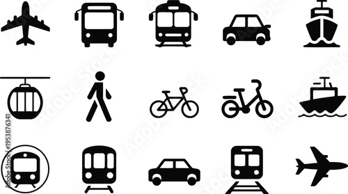 Transportation and Transit vector Icon set