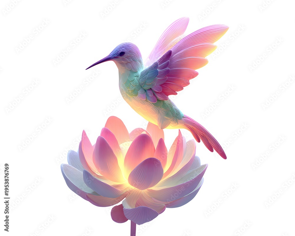 Fototapeta premium Ethereal Hummingbird Fluttering Above Delicate Lotus Flower